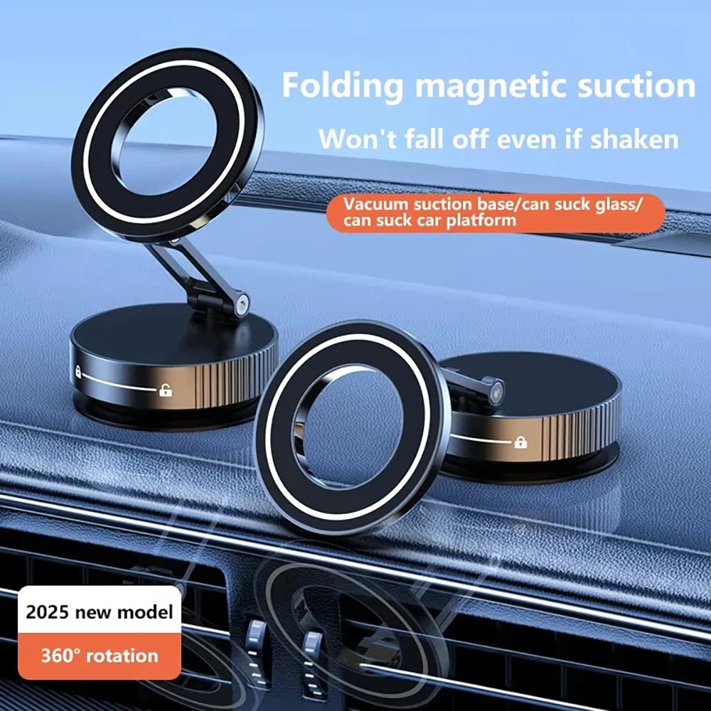MagSafe Vacuum Suction Phone Mount – 360° Adjustable Magnetic Holder for Car, Mirror, Glass & More